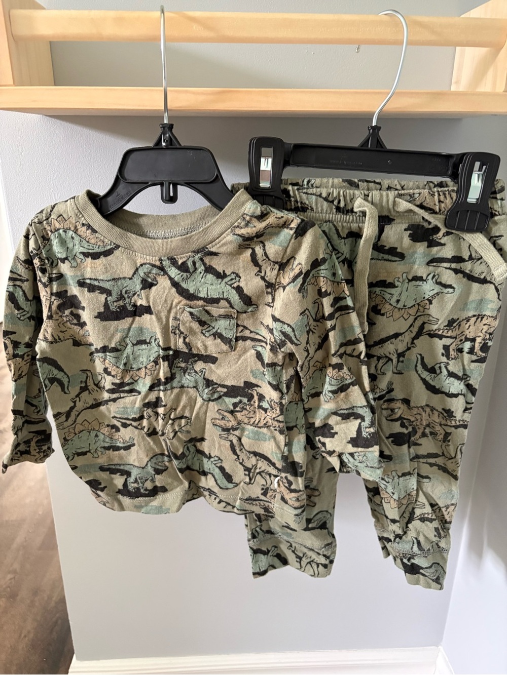 GAP Kids Dinosaur Pajama Set - Olive Green and Black